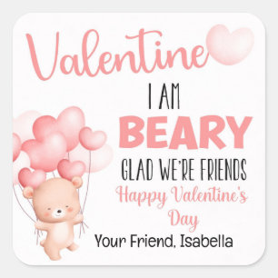 Pink Beary Glad We're Friends Valentine's Day Square Sticker
