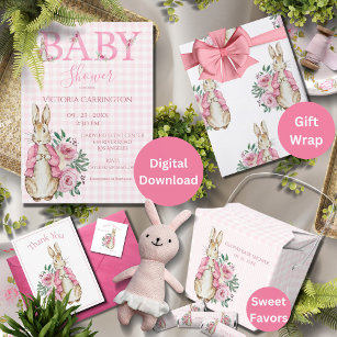 Pink Beatrix Potter Bunny Baby Shower Invitation