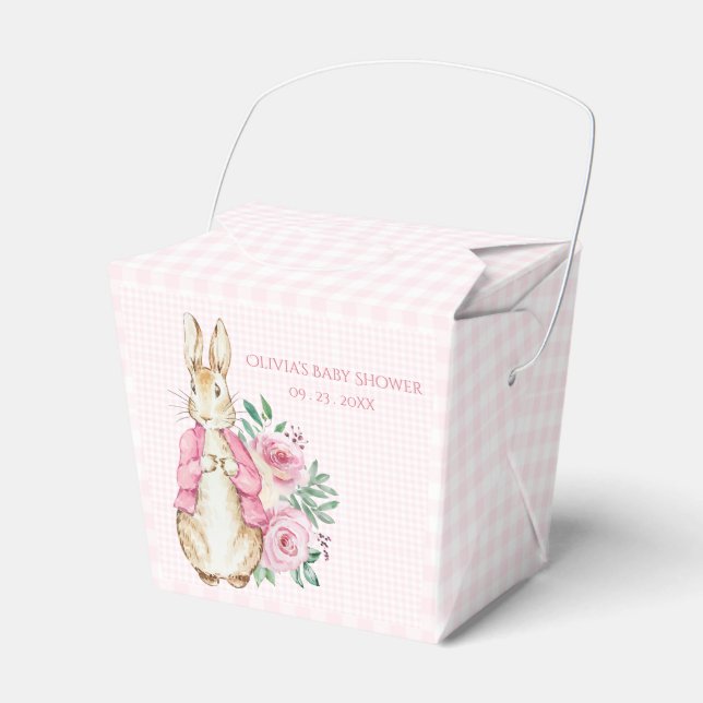 Pink Beatrix Potter Bunny Rabbit Baby Shower Favor Boxes (Front Side)