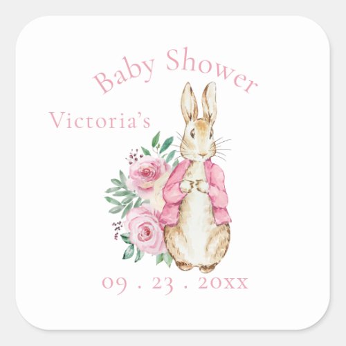 Pink Beatrix Potter Bunny Rabbit Baby Shower Square Sticker