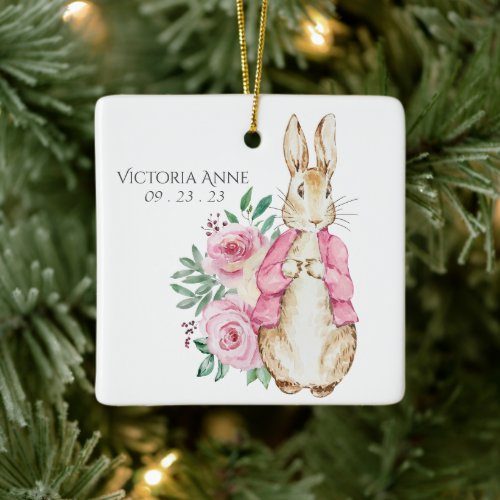 Pink Beatrix Potter Rabbit Personalized Baby  Ceramic Ornament