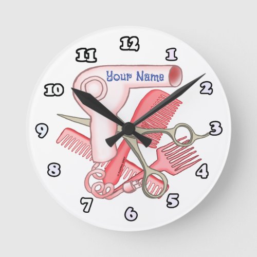 Pink Beautician custom name Round Clock