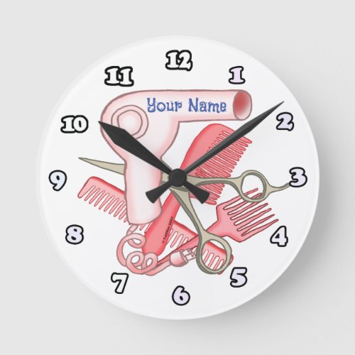 Pink Beautician Round Clock