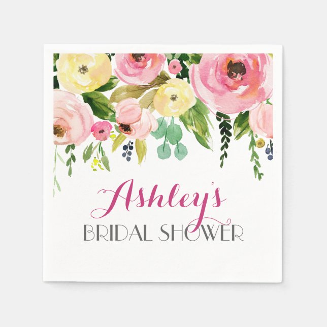 Pink Beautiful Floral Napkins yellow (Front)