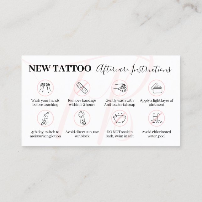 Pink Beauty Aftercare Instructions for Tattoo Business Card (Back)