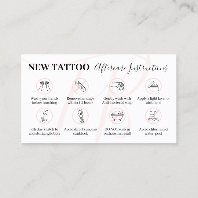 Pink Beauty Aftercare Instructions for Tattoo Business Card