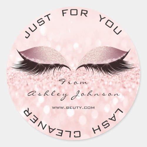 Pink Beauty Glitter Blush Lashes Makeup Cleaner Classic Round Sticker