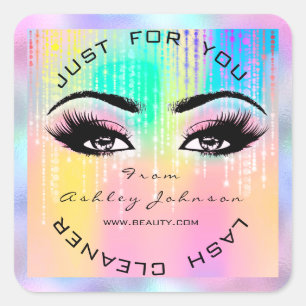 Pink Beauty Lashes Drips Makeup Holograph Unicorn Square Sticker