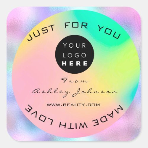 Pink Beauty Lashes Makeup Holograph Custom Logo Square Sticker