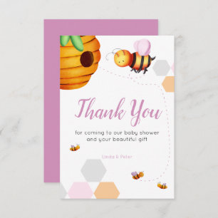 Pink Bee Baby Shower Thank You Card
