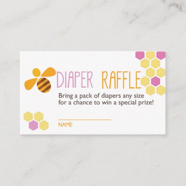 Pink Bee Diaper Raffle Ticket Enclosure Card (Front)