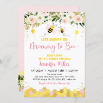 Pink Bee Floral Baby Shower Invitation