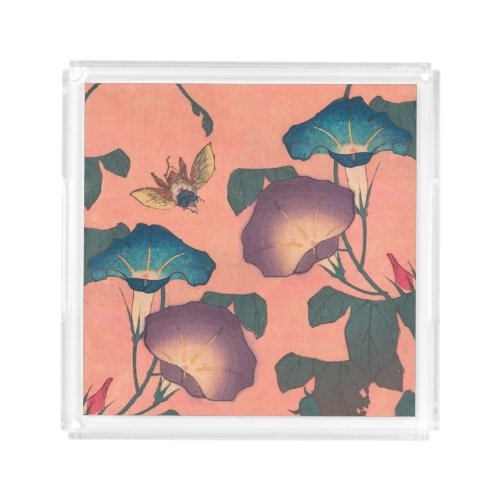 Pink Bee Flower Classic Hokusai Art Acrylic Tray