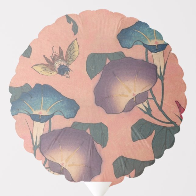 Pink Bee Flower Classic Hokusai Art Balloon (Front)