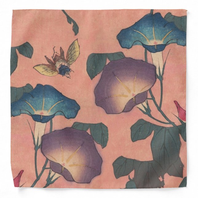 Pink Bee Flower Classic Hokusai Art Bandana (Front)