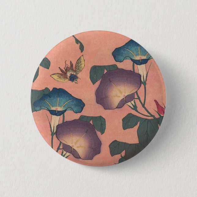 Pink Bee Flower Classic Hokusai Art Button (Front)