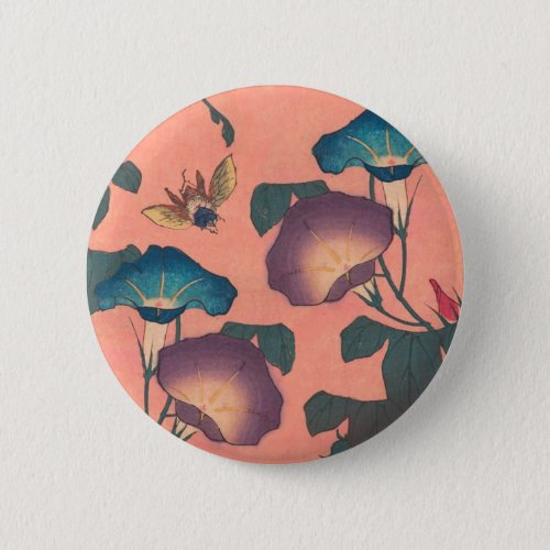 Pink Bee Flower Classic Hokusai Art Button