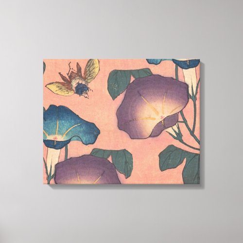 Pink Bee Flower Classic Hokusai Art Canvas Print