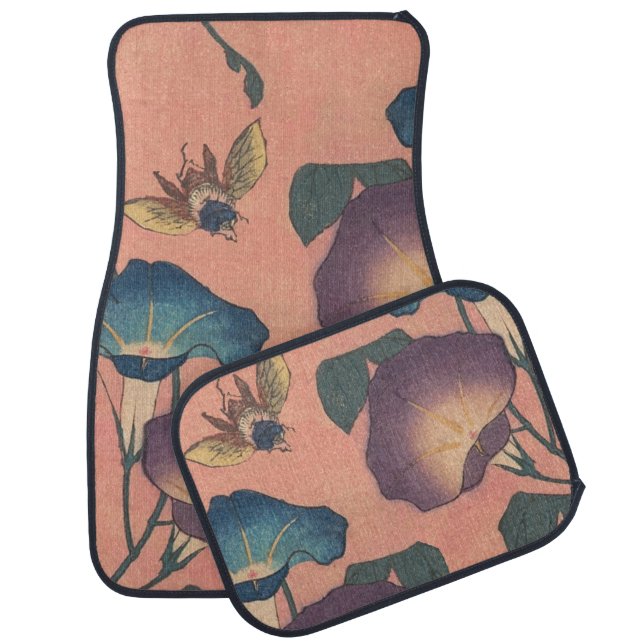 Pink Bee Flower Classic Hokusai Art Car Floor Mat (Set)
