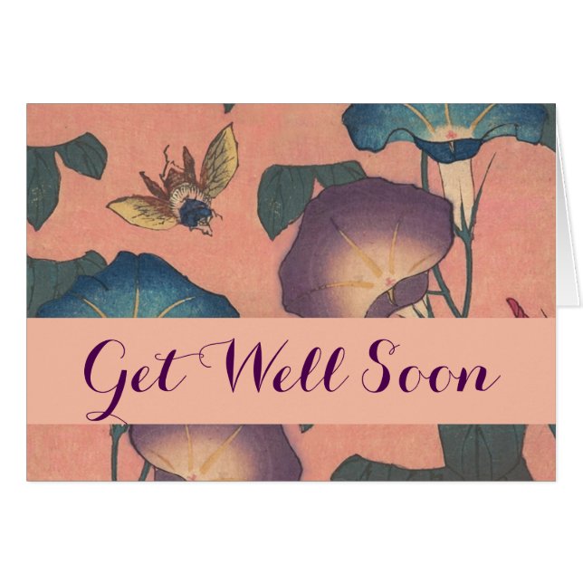 Pink Bee Flower Classic Hokusai Art Cards (Front Horizontal)