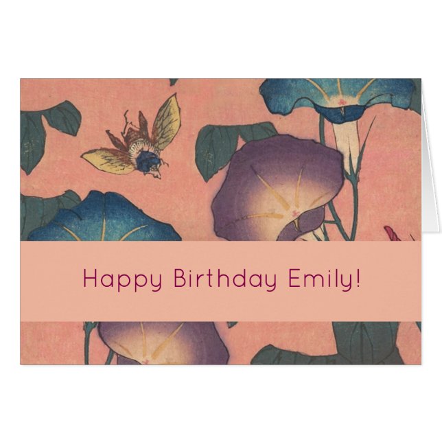 Pink Bee Flower Classic Hokusai Art Cards (Front Horizontal)