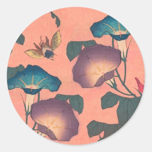 Pink Bee Flower Classic Hokusai Art Classic Round Sticker