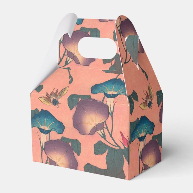 Pink Bee Flower Classic Hokusai Art Favor Boxes (Front Side)