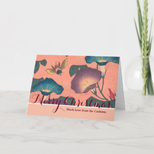 Pink Bee Flower Classic Hokusai Art Holiday Card