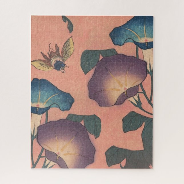 Pink Bee Flower Classic Hokusai Art Jigsaw Puzzle (Vertical)