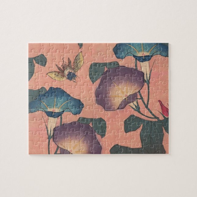 Pink Bee Flower Classic Hokusai Art Jigsaw Puzzle (Horizontal)