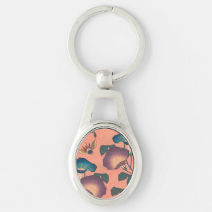 Pink Bee Flower Classic Hokusai Art Keychain