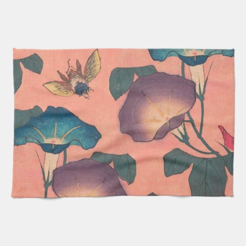 Pink Bee Flower Classic Hokusai Art Kitchen Towel