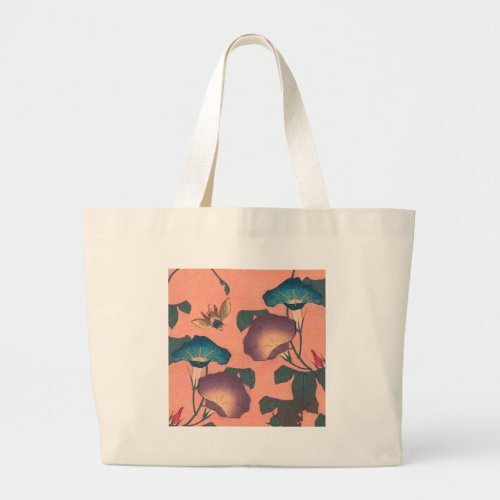 Pink Bee Flower Classic Hokusai Art Large Tote Bag