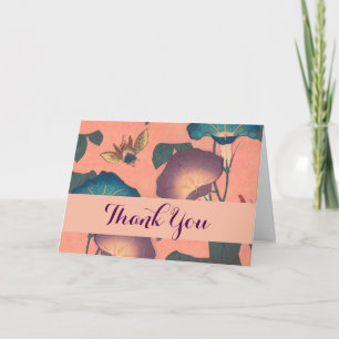 Pink Bee Flower Classic Hokusai Art Letterpress Thank You Card