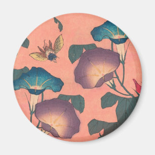 Pink Bee Flower Classic Hokusai Art Magnet