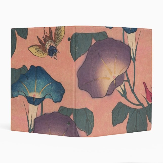 Pink Bee Flower Classic Hokusai Art Mini Binder (Background)