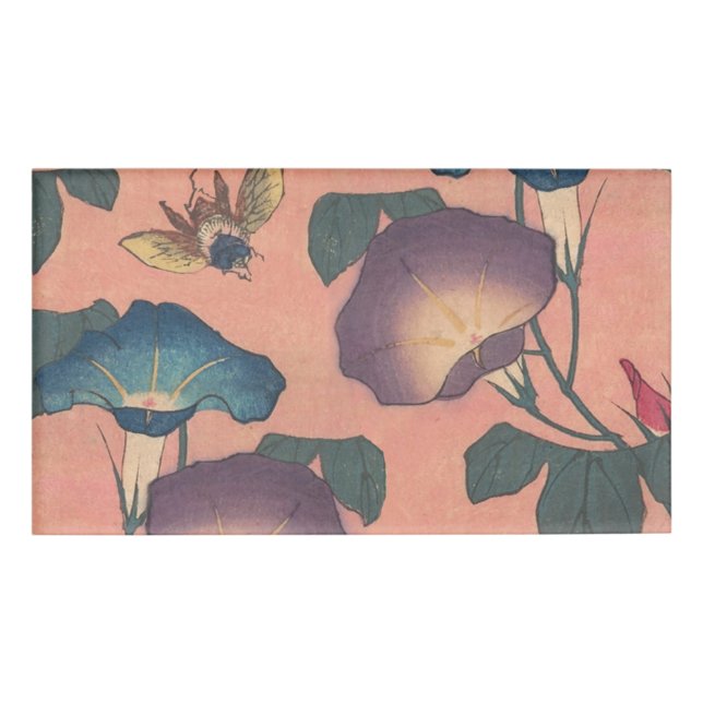 Pink Bee Flower Classic Hokusai Art Name Tag (Front)