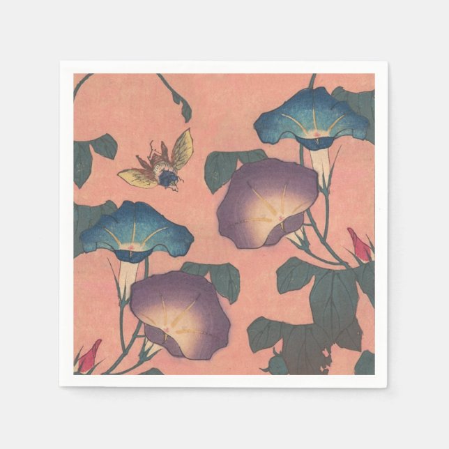 Pink Bee Flower Classic Hokusai Art Napkins (Front)