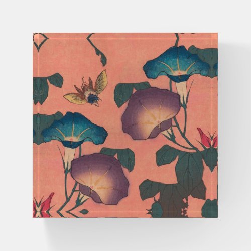 Pink Bee Flower Classic Hokusai Art Paperweight