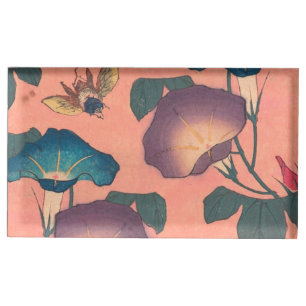 Pink Bee Flower Classic Hokusai Art Place Card Holder