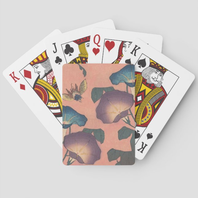 Pink Bee Flower Classic Hokusai Art Poker Cards (Back)