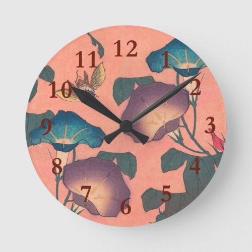 Pink Bee Flower Classic Hokusai Art Round Clock