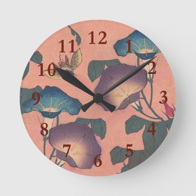 Pink Bee Flower Classic Hokusai Art Round Clock (Front)