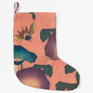 Pink Bee Flower Classic Hokusai Art Small Christmas Stocking