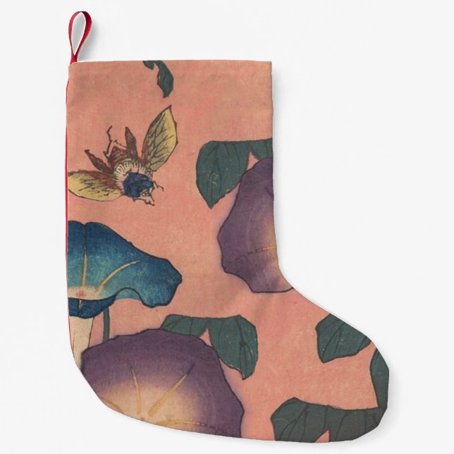Pink Bee Flower Classic Hokusai Art Small Christmas Stocking (Front)