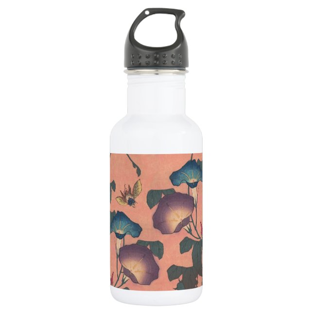 Pink Bee Flower Classic Hokusai Art Stainless Steel Water Bottle (Front)