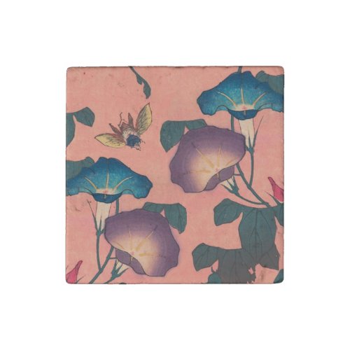 Pink Bee Flower Classic Hokusai Art Stone Magnet