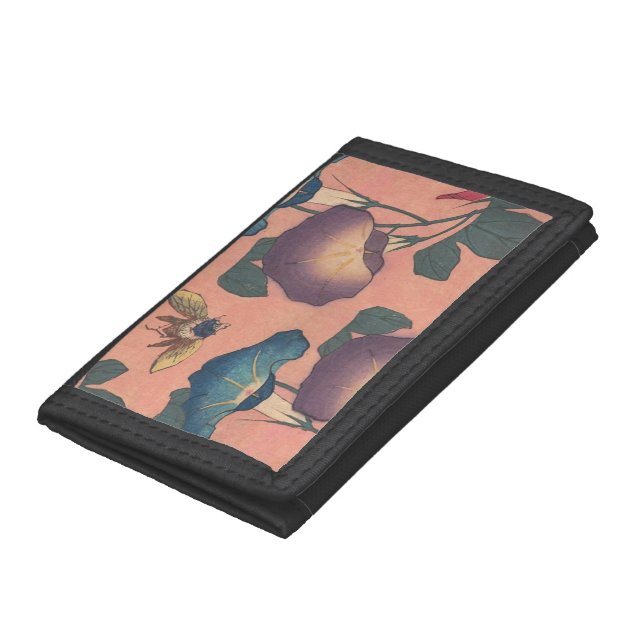 Pink Bee Flower Classic Hokusai Art Trifold Wallet (Bottom)