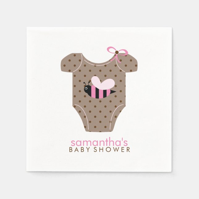 Pink Bee Outfit Girl Baby Shower Napkins (Front)