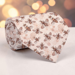 Pink Bee Pattern Custom Necktie